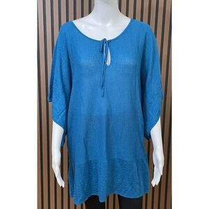 Lane Bryant Women's 26 Blue Sweater Acrylic Pullover Knitted Keyhole Neck Boho